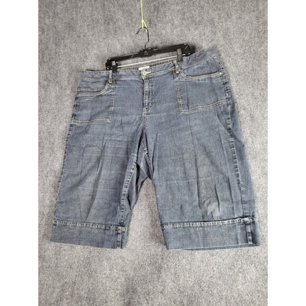 Cato Denim Bermuda Shorts Women 24W Blue Cuffed Hem Wide Pocket Stretch Jean